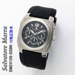 腕時計 メンズ Salvatore Marra サルバトーレマーラ クロノグラフ 10気圧防水 ラバーベルト SM24109-SSBK画像