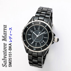 腕時計 レディース Salvatore Marra セラミック 3気圧防水 セラミックベルト アラビアインデックス SM25151-BKA画像