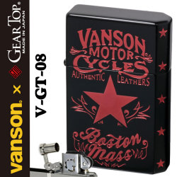 VANSONｘGEAR TOPコラボ 国産オイルライター　2面加工 スターデザイン ブラック画像