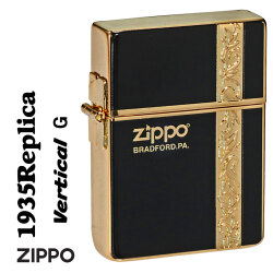 ZIPPO/1935 復刻レプリカ バーチカル アラベスク  ブラック 金メッキ 1935VERG画像