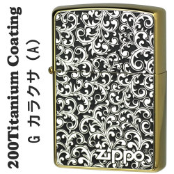 zippo(ジッポーライター)200 ゴールドチタンコーティング カラクサメタル貼り(A) Gタンク画像