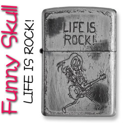 zippo(ジッポーライター)ファニースカル LIFE IS ROCK (人生はロックだ！) ユーズド加工 画像