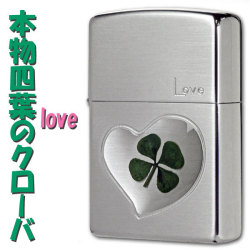 zippo(ジッポーライター) 本物の四葉のクローバー・シルバーlove画像