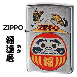 ZIPPO/福達磨(紅)  だるま 縁起柄 鶴亀 富士山 ブラッシュクローム プリント加工 ZIPPOロゴ入り DARUMA-RD画像