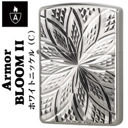 zippo アーマー両面ダイヤカットBLOOM ホワイトニッケル画像