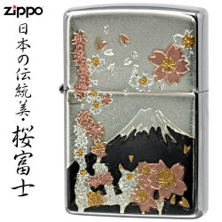 zippo(ジッポーライター)日本の伝統美・電鋳板・桜富士画像