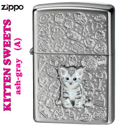 zippo(ジッポーライター) kitten sweets (a) ネコ cat スゥイーツ アッシュグレー画像