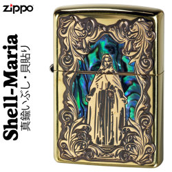 zippo(ジッポーライター)シェル（貝貼り）マリア　真鍮いぶし画像