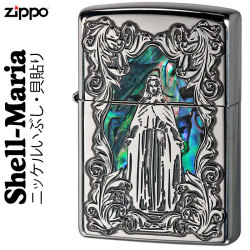 zippo(ジッポーライター)シェル（貝貼り）マリア　ニッケルいぶし画像
