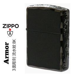 zippo ジッポーライター アーマー ３面彫刻 流水紋 BK 両面コーナーシャインレイカット BNiミラー RYUSUI-BK画像