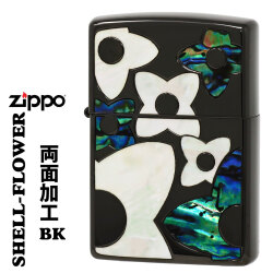 zippo  (ジッポーライター)シェルフラワー　BK　黒　ブラックニッケル 貝貼り　シェルインレイ　画像