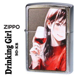 ZIPPO/ガール柄　Drinking Girl ドリンキング ガール ブラッシュクローム イラスト プリントメタル貼り　SO-KB画像