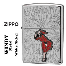 ZIPPO/大人気「WINDY」メタル貼り　ホワイトニッケル エッチング　WINDY-Metal-WN画像