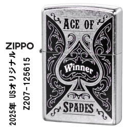 ZIPPO/USオリジナルZIPPO 2025 トランプ柄 スペードデザイン ACE OF SPADES ストリートクローム プリント加工 zZ207-125615画像