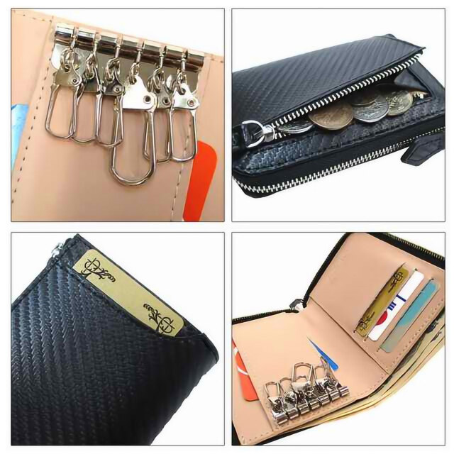 クリスマス カーボンレザー 牛革 多機能 キーケース 財布 小銭 ブラック/ベージュ Maturi JAPAN  MR-505 BK/BE   お札入れ カード入れ 鍵 小銭入れ 黒 ギフト プレゼント おしゃれ かっこいい 記念品 お祝い   送料無料 お取り寄せ カーボンレザー 牛革 多機能 キーケース 財布 小銭 ブラック/ベージュ