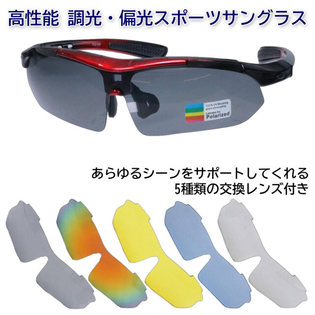 サングラス 偏光・調光サングラス 5種類の交換用レンズ付き 近視レンズ