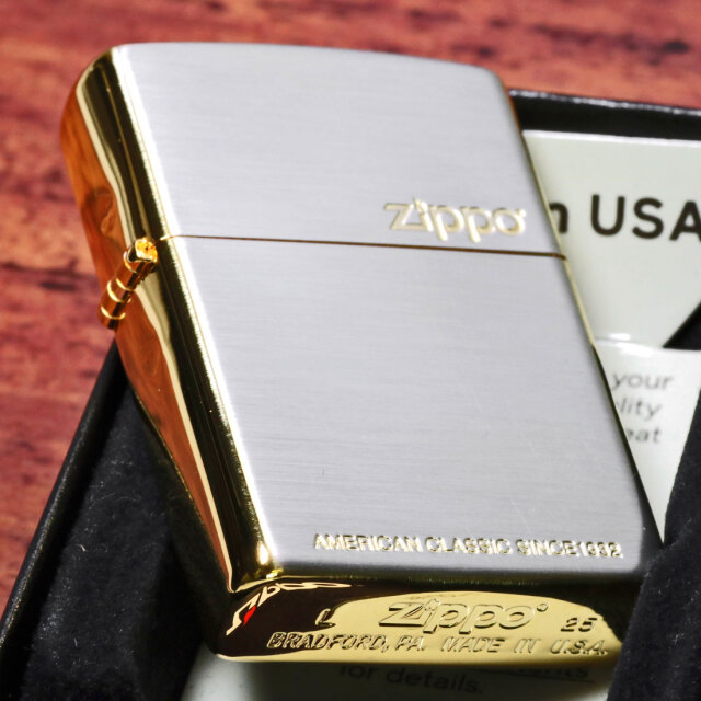 zippo ジッポーライター ゴールドアクセント シルバーサテン仕上げ