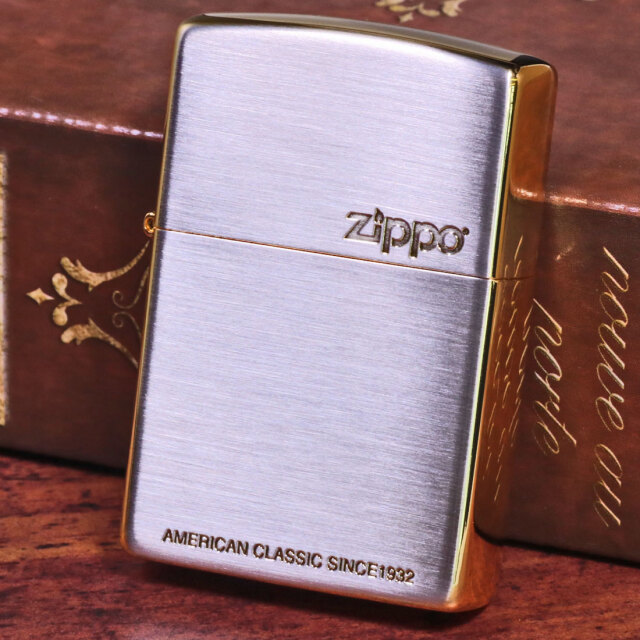zippo ジッポーライター ゴールドアクセント シルバーサテン仕上げ