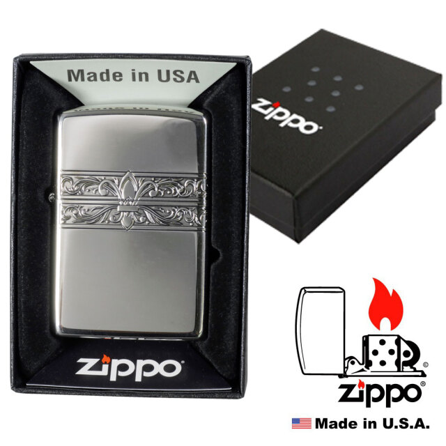 本当に信頼出来る店 ジッポーライター ZIPPO 3面連続 ニッケル ユリ+アラベスク模様 その他