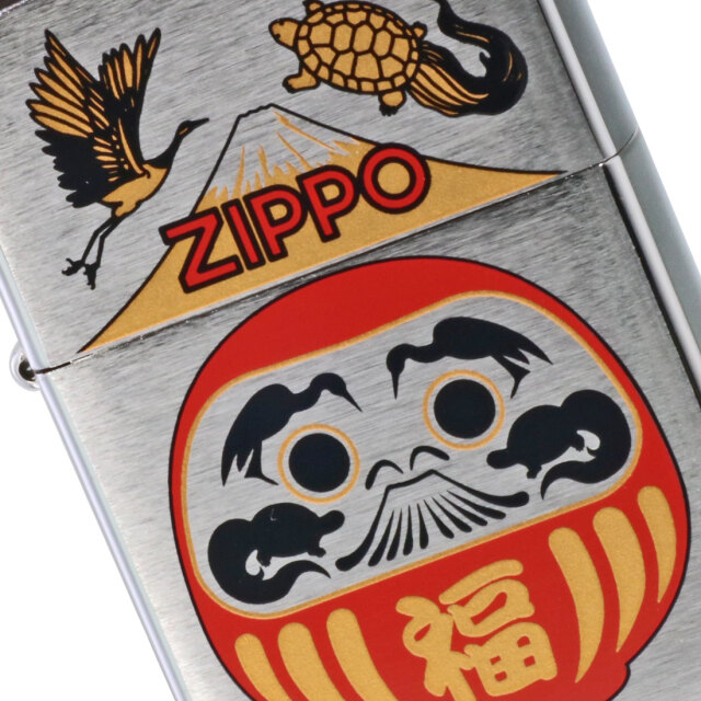 zippo(ジッポーライター)福達磨(紅) だるま 縁起柄 鶴亀 富士山