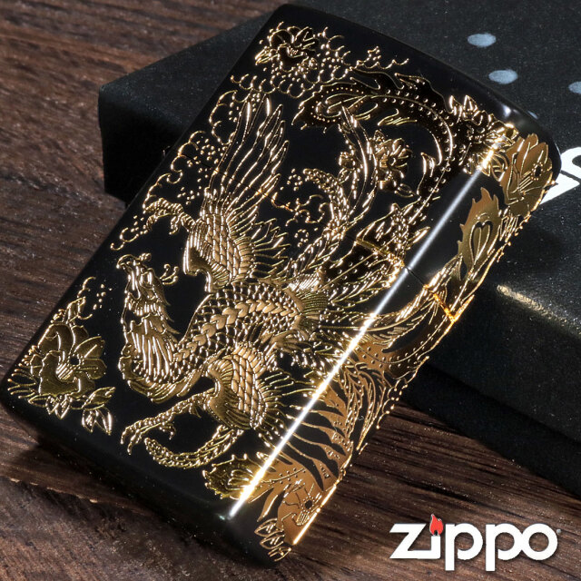 zippo ジッポーライター 瑞鳥 鳳凰 銀イブシ 二面加工 送料無料