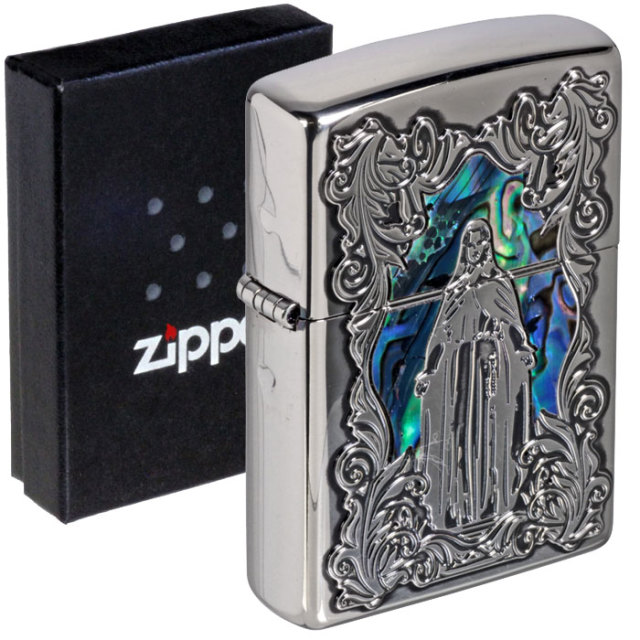送料無料 zippo ジッポーライター シェル（貝貼り）マリア
