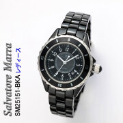 腕時計 レディース Salvatore Marra セラミック 3気圧防水 セラミックベルト アラビアインデックス SM25151-BKA画像