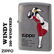zippo(ジッポー)ZIPPOキャラクター人気の「WINDY 」デザイン　#200ブラッシュクロ－ム　エッチング4色入れ　レッド　かわいい　レトロモチーフ  青　プレゼント　送料無料 【ネコポス可】