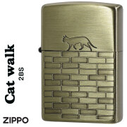 (在庫限りで終了) ZIPPO(ジッポーライター)CAT walk 真鍮古美　エッチング　両面加工　猫　ネコ　おしゃれ　かわいい メンズ　レディース　ギフト プレゼント　送料無料　【ネコポス可】