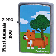 (在庫限りで終了) ZIPPO(ジッポーライター) ピクセルアニマル　DOG  ドッグ Pixel　ブラッシュクローム フルカラー印刷　2PA-DOG　オシャレ　かわいい　レトロ　イヌ　犬　キュート　ピクセルアート　送料無料 【ネコポス可】