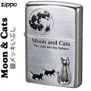 zippo(ジッポーライター)ムーンキャット　銀メッキいぶし仕上げ　メタル貼り2SIM-MOONCAT 送料無料【ネコポス可】