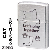 zippo(ジッポーライター)大人気　猫シリーズ  アンティーク調  猫シルエット　銀メッキ　ユーズド仕上げ　2UDBI-CAT　オイルライターかわいい 喫煙具　ねこ　ネコ　レディース　ギフト　プレゼント[ネコポスなら全国送料無料]