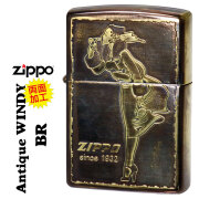 zippo(ジッポーライター)人気の「WINDY」デザイン アンティークウィンディ ブラスユーズド加工 エッチング オイルライター zA-WINDY　かわいい  ZIPPOロゴ入り レトロモチーフ メンズ レディース 女性 ギフト プレゼント  送料無料 【ネコポス可】