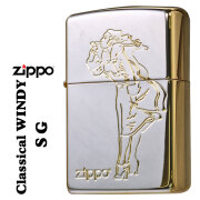 zippo(ジッポーライター)人気の「WINDY」デザイン クラシカル ウィンディ シルバー・ゴールド ミラー オイルライター CL-WINDY-SG かわいい 彫刻 ZIPPOロゴ入り レトロモチーフ メンズ レディース 女性 ギフト プレゼント 送料無料 【ネコポス可】