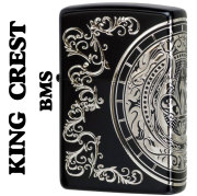 zippo(ジッポーライター)キングクレスト 王の紋章 マットブラック/シルバー 三面連続エッチング メンズ レディース 上品 高級感 ギフト プレゼント【ネコポス可】
