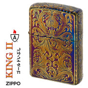 zippo(ジッポーライター)アーマー KINGII（キング2） 5面加工 アラベスク GI 燻 金いぶし 彫刻 KING2-GI 重厚ケース ゴールドイブシ エッチング 唐草カッコイイ おしゃれ ギフト プレゼント 送料無料【ネコポス可】