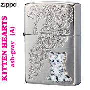 zippo(ジッポーライター) kitten hearts (a) ネコ cat  ハート アッシュグレー　オイルライター　かわいい　おしゃれ キュート 猫 レディース 女性 プレゼント 【ネコポス可】送料無料