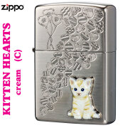 zippo(ジッポーライター) kitten hearts (c) ネコ cat  ハート クリーム オイルライター　かわいい　おしゃれ キュート 猫 レディース 女性 プレゼント 【ネコポス可】送料無料