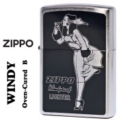 zippo(ジッポーライター)人気の「WINDY」デザイン　ウィンディ プリント(Oven-Cured)  B ブラック オイルライター　P-WINDY-B　黒色 かわいい おしゃれ 焼き付け塗装 ZIPPOロゴ入り  キュート　レディース　女性　ギフト　プレゼント  送料無料　【ネコポス可】
