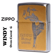 zippo(ジッポーライター)人気の「WINDY」デザイン　ウィンディ プリント(Oven-Cured)  G ゴールド オイルライター　P-WINDY-G　金色 かわいい おしゃれ 焼き付け塗装 ZIPPOロゴ入り キュート　レディース　女性　ギフト　プレゼント 送料無料　【ネコポス可】