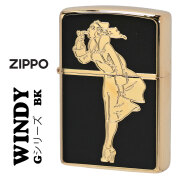 zippo(ジッポーライター)人気の「WINDY」デザイン ゴールド WINDY Gシリーズ BK #200FB  金タンク 金メッキ 両面フルカラー ブラック WINDY-GRD オイルライター BLACK かわいい キャラクター キュート レトロモチーフ 黒 ギフト  【ネコポス可】