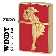 zippo(ジッポーライター)人気の「WINDY」デザイン ゴールド WINDY Gシリーズ RD #200FB  金タンク 金メッキ 両面フルカラー レッド WINDY-GRD オイルライター RED かわいい キャラクター キュート レトロモチーフ  送料無料 【ネコポス可】