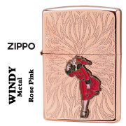 zippo(ジッポーライター)大人気「WINDY」メタル貼り　ローズピンク エッチング　WINDY-Metal-RP　かわいい キャラクター キュート レトロモチーフ メンズ レディース 赤 ギフト プレゼント  送料無料【ネコポス可】