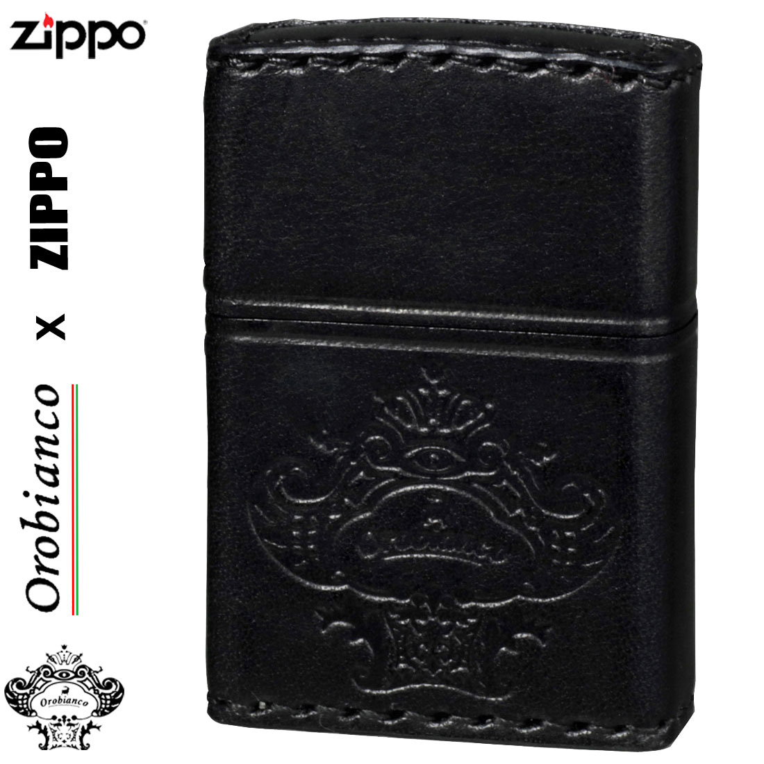 zippo (ジッポーライター)オロビアンコ　OROBIANCO　国産牛革巻き、手縫い ZIPPO ブラック画像