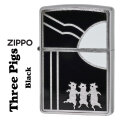 ZIPPO/ Three Pigs　スリーピッグス　3匹の子豚シリーズ　ブラック　片面インクジェット　#200FBブラッシュクローム　200-PIGBK画像