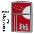 ZIPPO/ Three Pigs　スリーピッグス　3匹の子豚シリーズ　レッド　片面インクジェット　#200FBブラッシュクローム　200-PIGRED画像