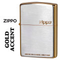 zippo ジッポーライター ゴールドアクセント シルバーサテン仕上げ PREMIUM COLLECTION 20AC-IA画像