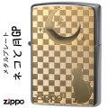 zippo ブラッシュクローム猫と月ゴールドプレート貼り画像