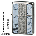ZIPPO/MARBLE&ENGRAVE ニッケルメッキ  ホワイト　大理石調　唐草　アラベスク　2NWT-W画像