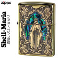 zippo(ジッポーライター)シェル（貝貼り）マリア　真鍮いぶし画像
